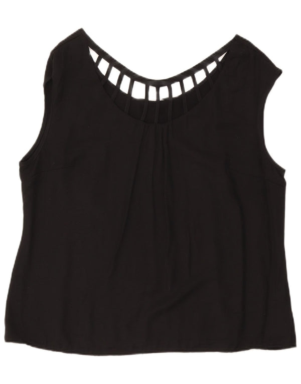 LAURA ASHLEY Dame ærmeløs bluse Top UK 18 XL Sort Viscose