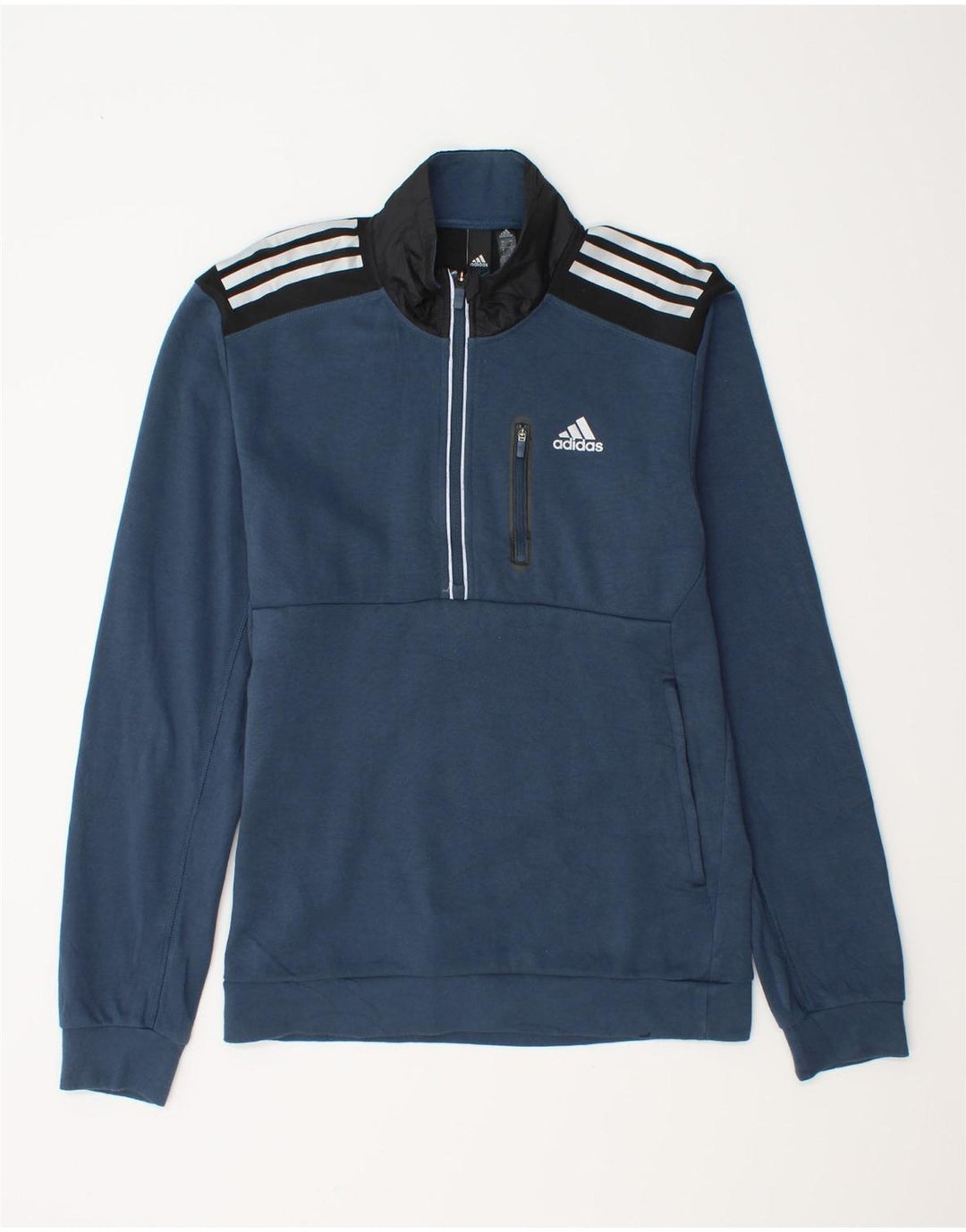 Adidas Sweatshirt med lynlås til mænd, lille blå farveblok bomuld