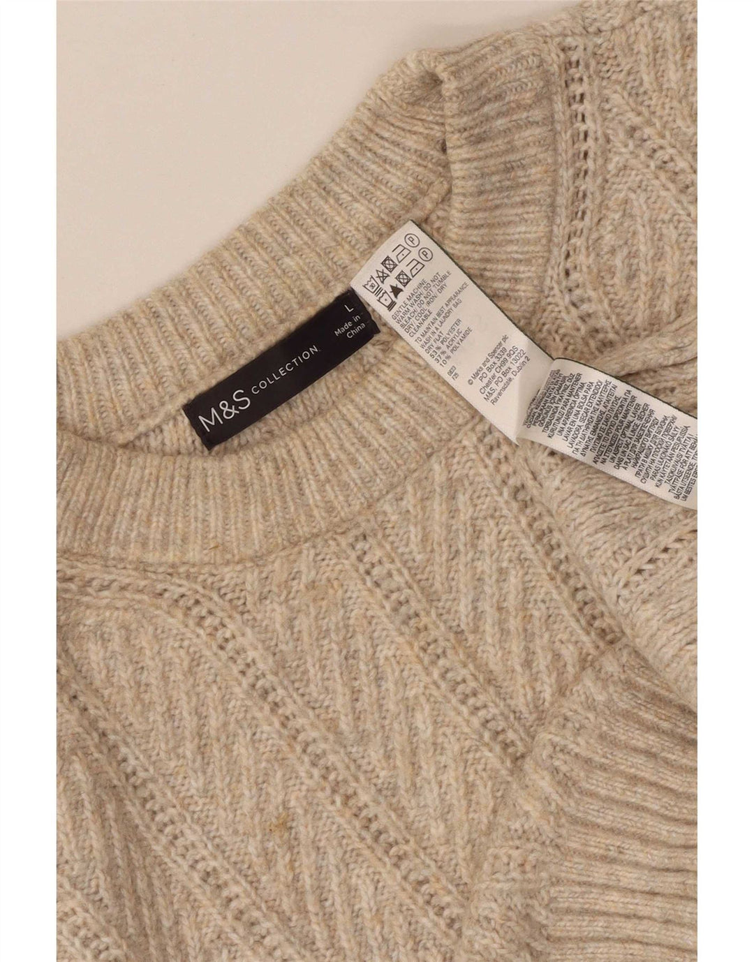 Marks & Spencer Dame sweater med rund hals DK 16 Stor beige polyester