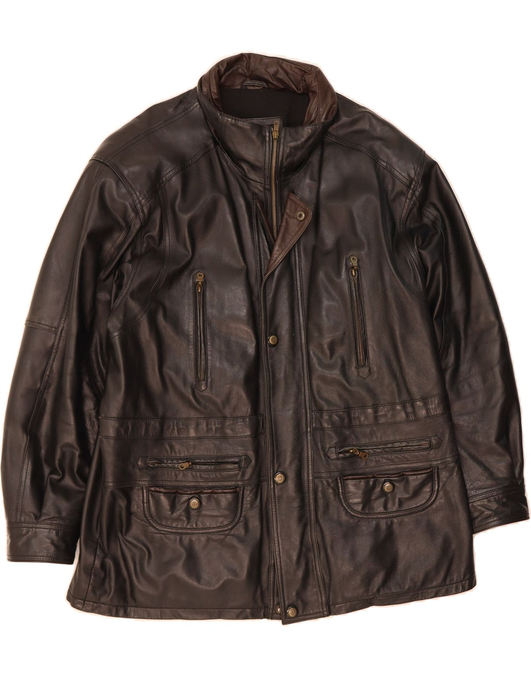 WOODLAND Mens Leather Jacket UK 44 2XL Black Leather Vintage Woodland and Second-Hand Woodland from Messina Hembry 