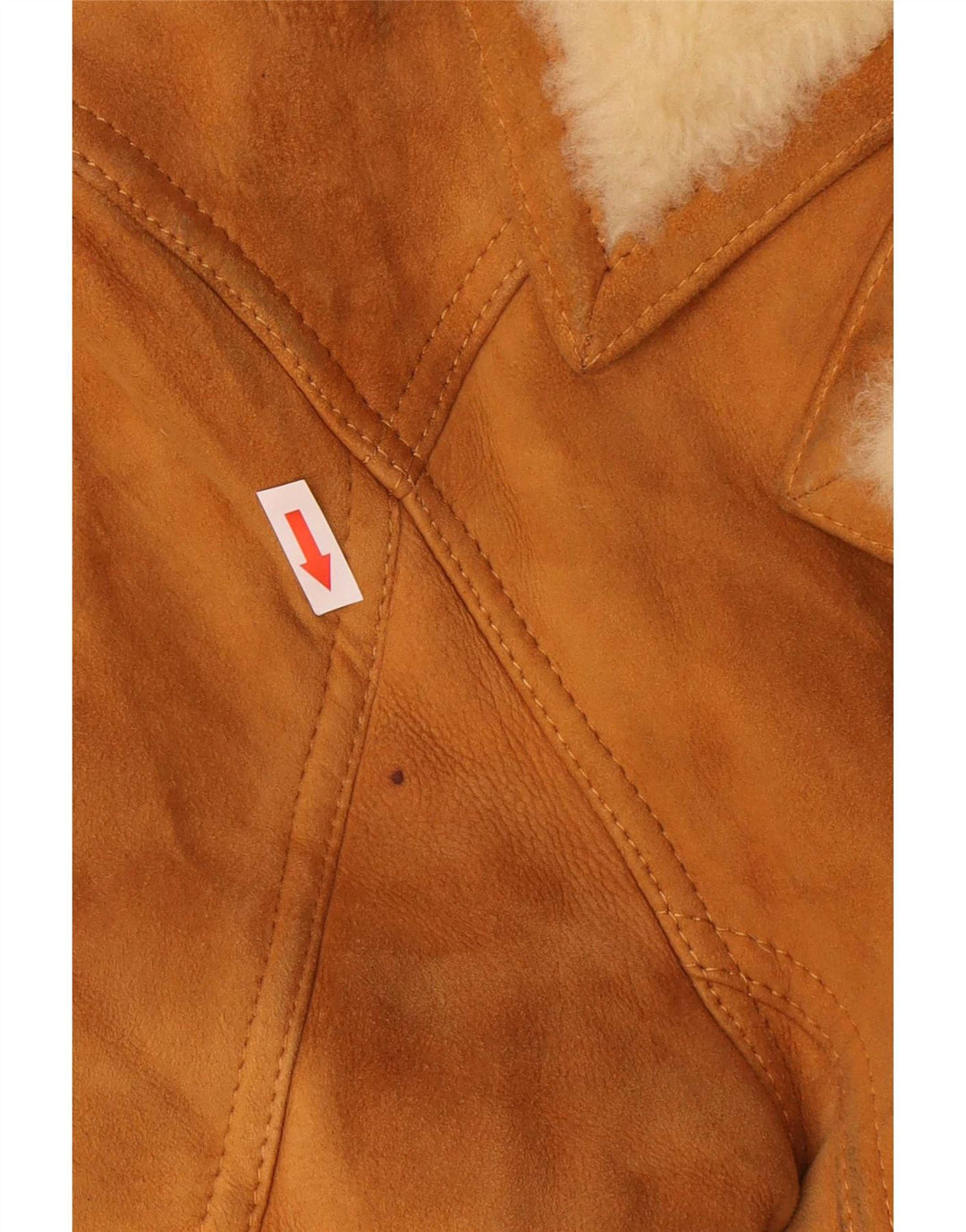 Vintage Herre Shearling Overfrakke IT 48 Medium Beige Læder
