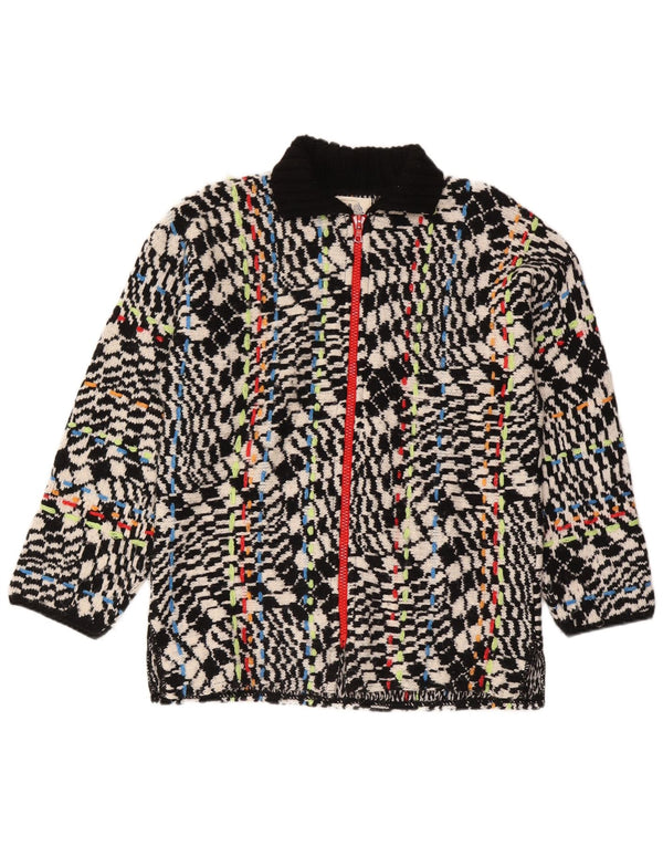 Vintage Kvinder abstrakt mønster Full Zip Cardigan Sweater UK 16 Large Black