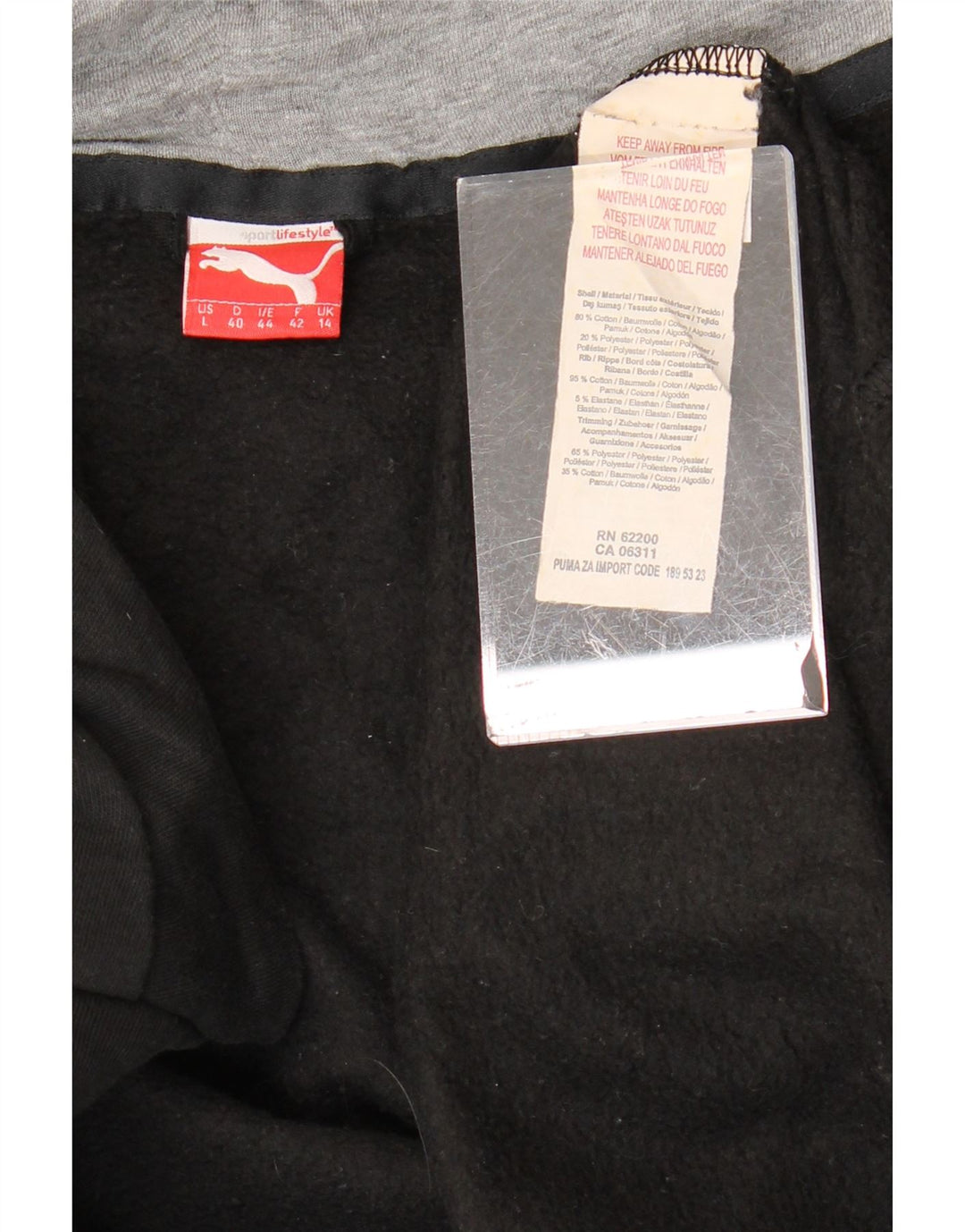 PUMA Grafisk hættetrøje med lynlås til kvinder UK 14 Stor sort bomuld