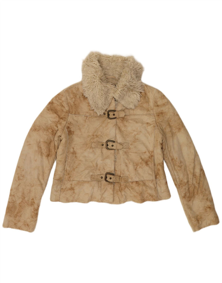 Armani Jeans Dame Crop Sherpa Jacket IT 44 Medium Beige Tie Dye Akryl