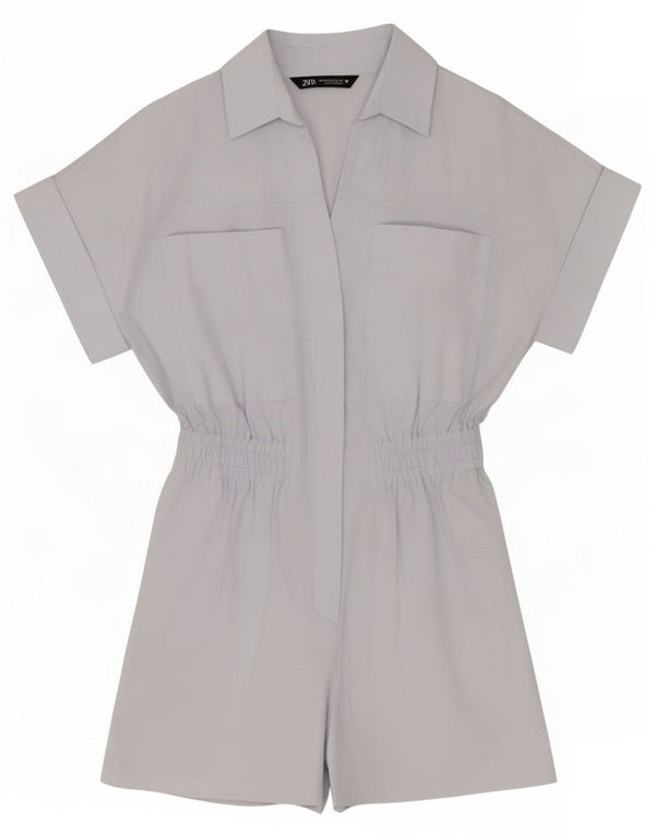 Zara Womens Playsuit UK 6 XS Blue Cotton