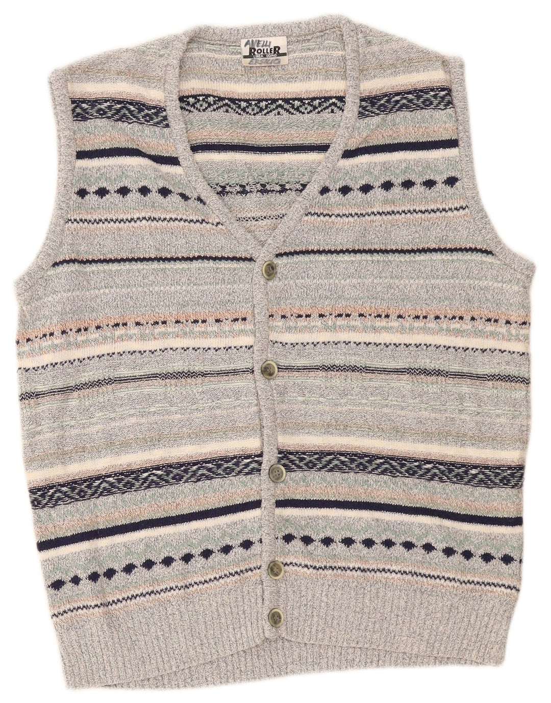 Vintage herre ærmeløs cardigan sweater Medium grå stribet hør
