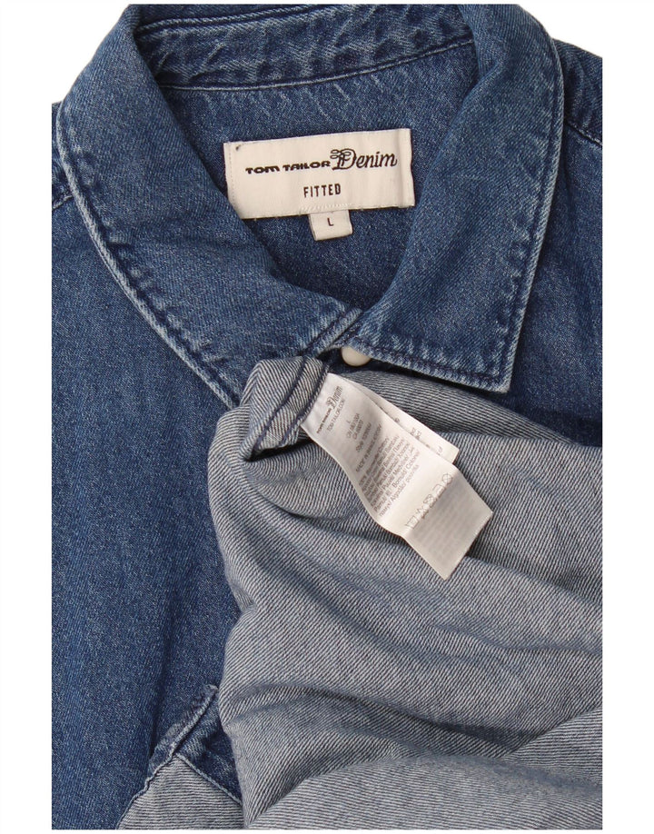 Tom Tailor Herre Fitted Denim Shirt Stor marineblå bomuld
