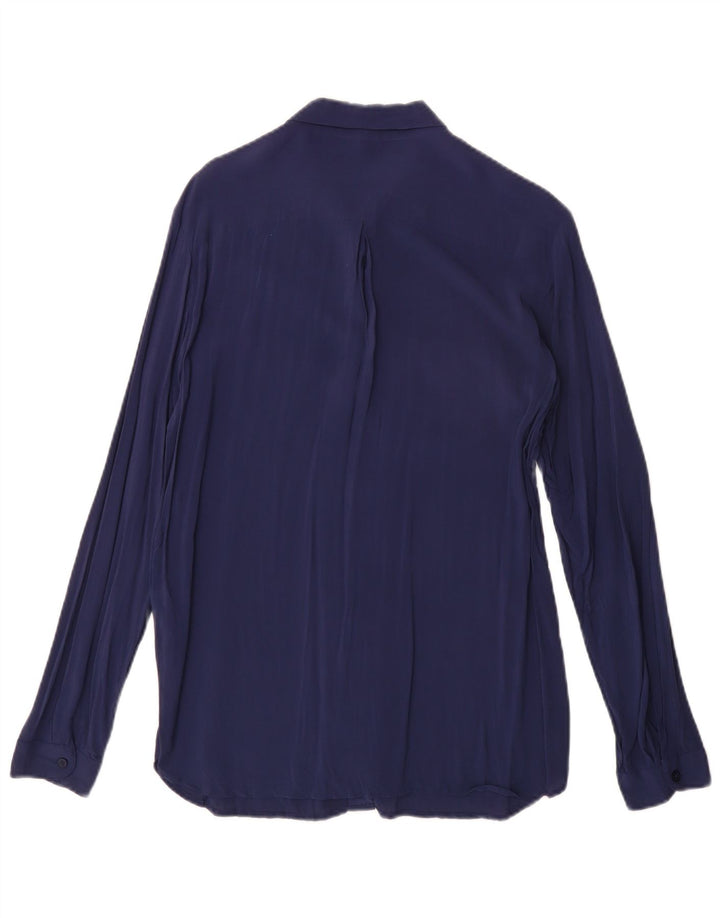 BENETTON Dameskjorte UK 12 Medium Navy Blue Viscose