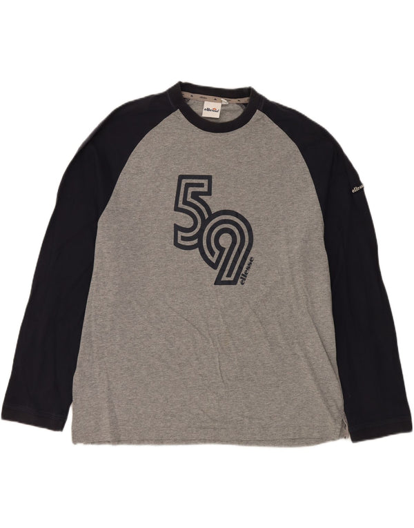 ELLESSE Grafisk Top Langærmet Herre UK 46/48 XL Grå Colourblock Bomuld