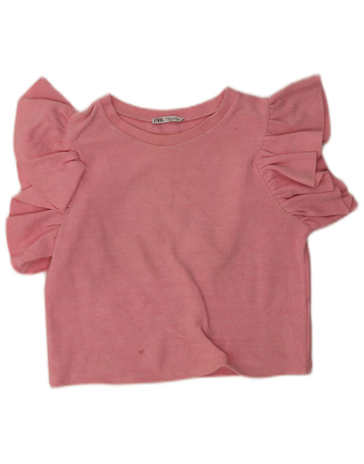Zara Womens Crop Bluse Top UK 12 Medium Pink Bomuld
