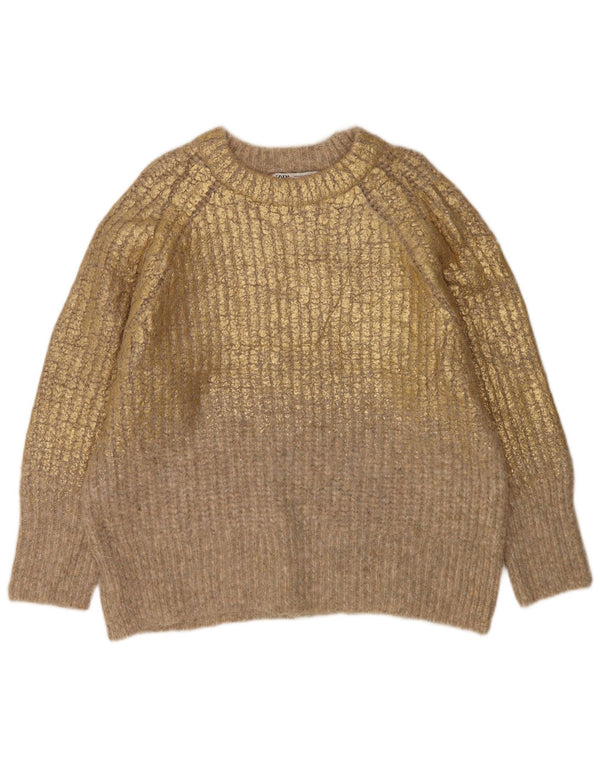 Zara Womens Oversized Crew Neck Jumper Sweater UK 6 XS Gold Tie Dye Nylon