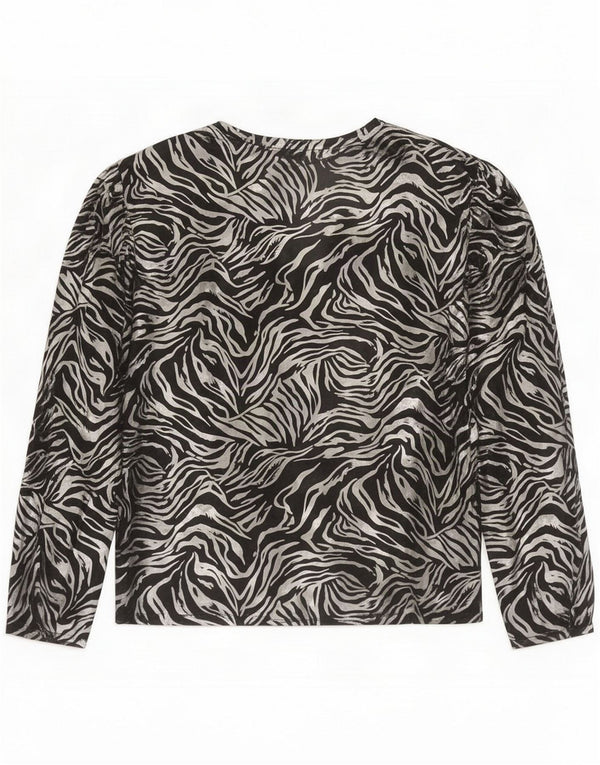 C&A Womens Front Tie Shirt Bluse EU 40 Medium Black Animal Print Polyester