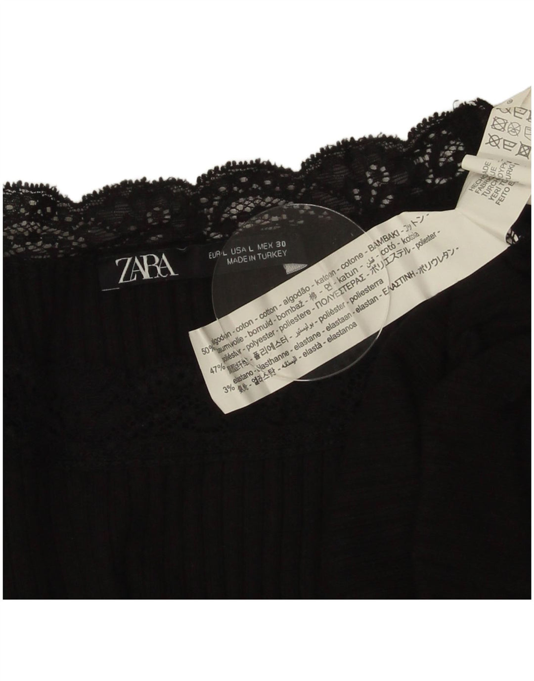 Zara Womens Crop Bluse Top UK 14 Large Black Bomuld