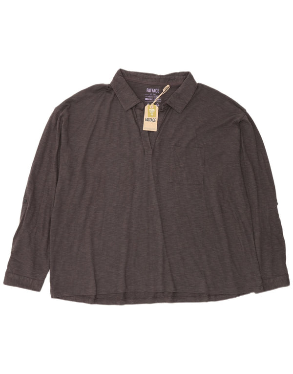 Fat Face Langærmet Dame Polo Shirt UK 24 4XL Grå Flecked Bomuld