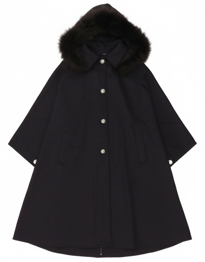 Loden Dame Hætte Poncho Coat One Size Marineblå Uld