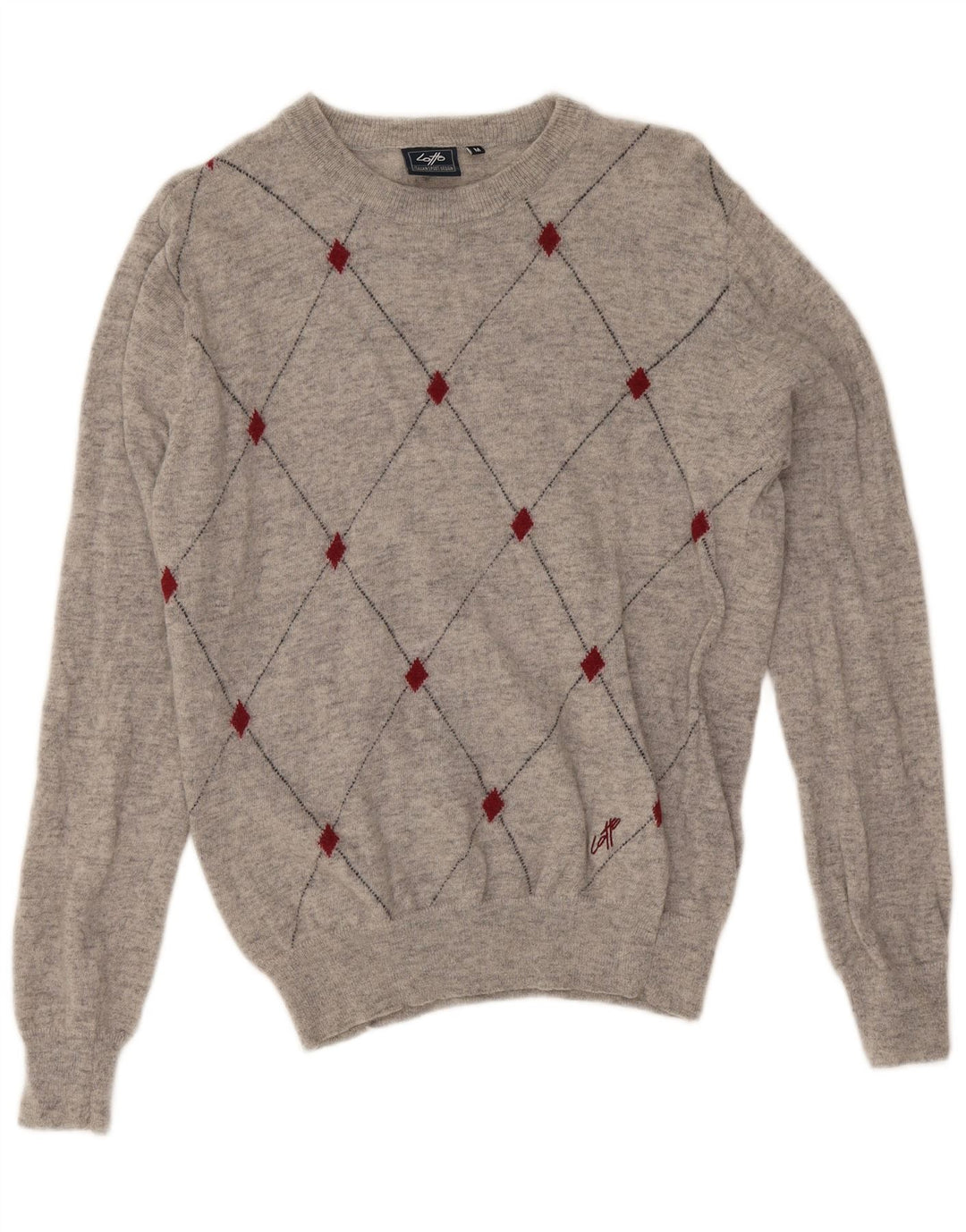 Lotto Herre Crew Neck Jumper Sweater Medium Grey Argyle/Diamond Wool
