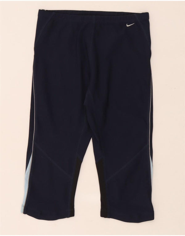 Nike Dame Capri Leggings UK 14/16 Large Navy Blue Colourblock Polyester