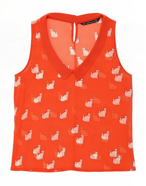 Zara Dame Trafaluc ærmeløs bluse Top UK 10 Small Red Animal Print