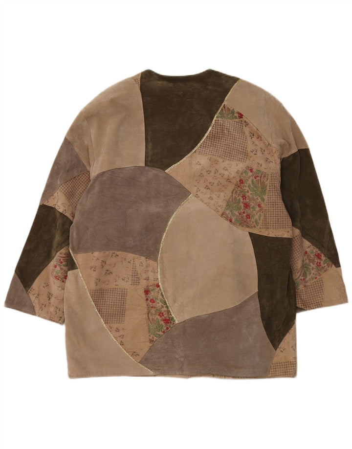 Fair Lady Dame Oversized Overfrakke UK 16 Large Beige Patchwork Læder