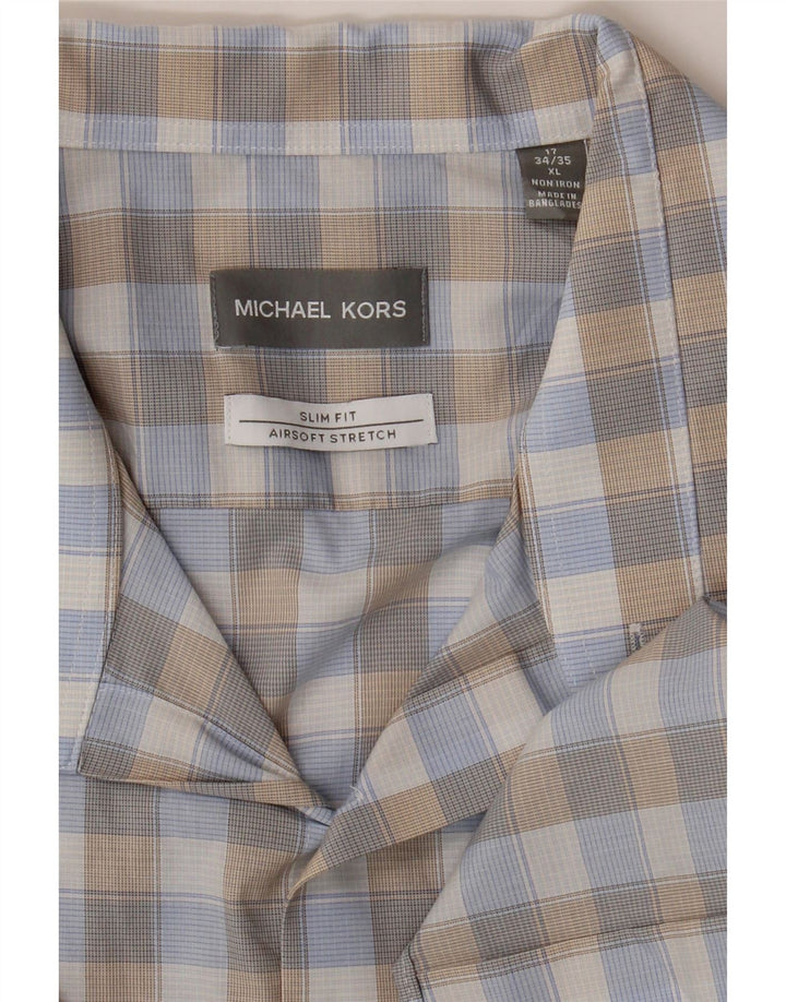 MICHAEL KORS Mens Slim Fit Shirt Size 17 XL Blue Check Cotton Vintage Michael Kors and Second-Hand Michael Kors from Messina Hembry 