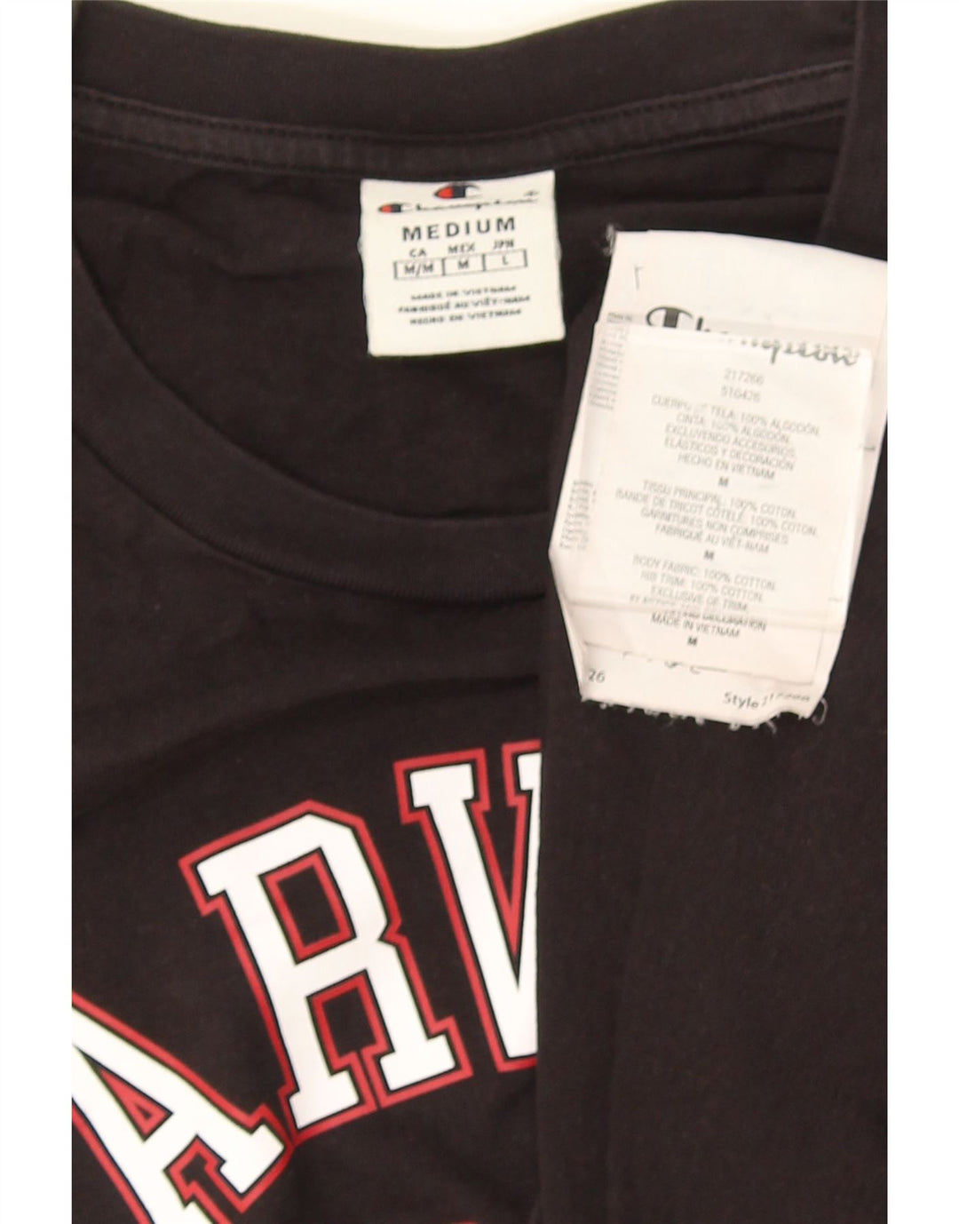 Champion Herre Harvard Grafisk T-Shirt Top Medium Sort Bomuld