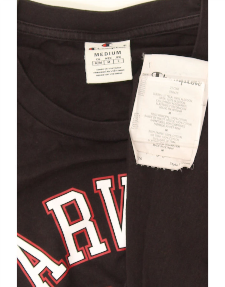 Champion Herre Harvard Grafisk T-Shirt Top Medium Sort Bomuld