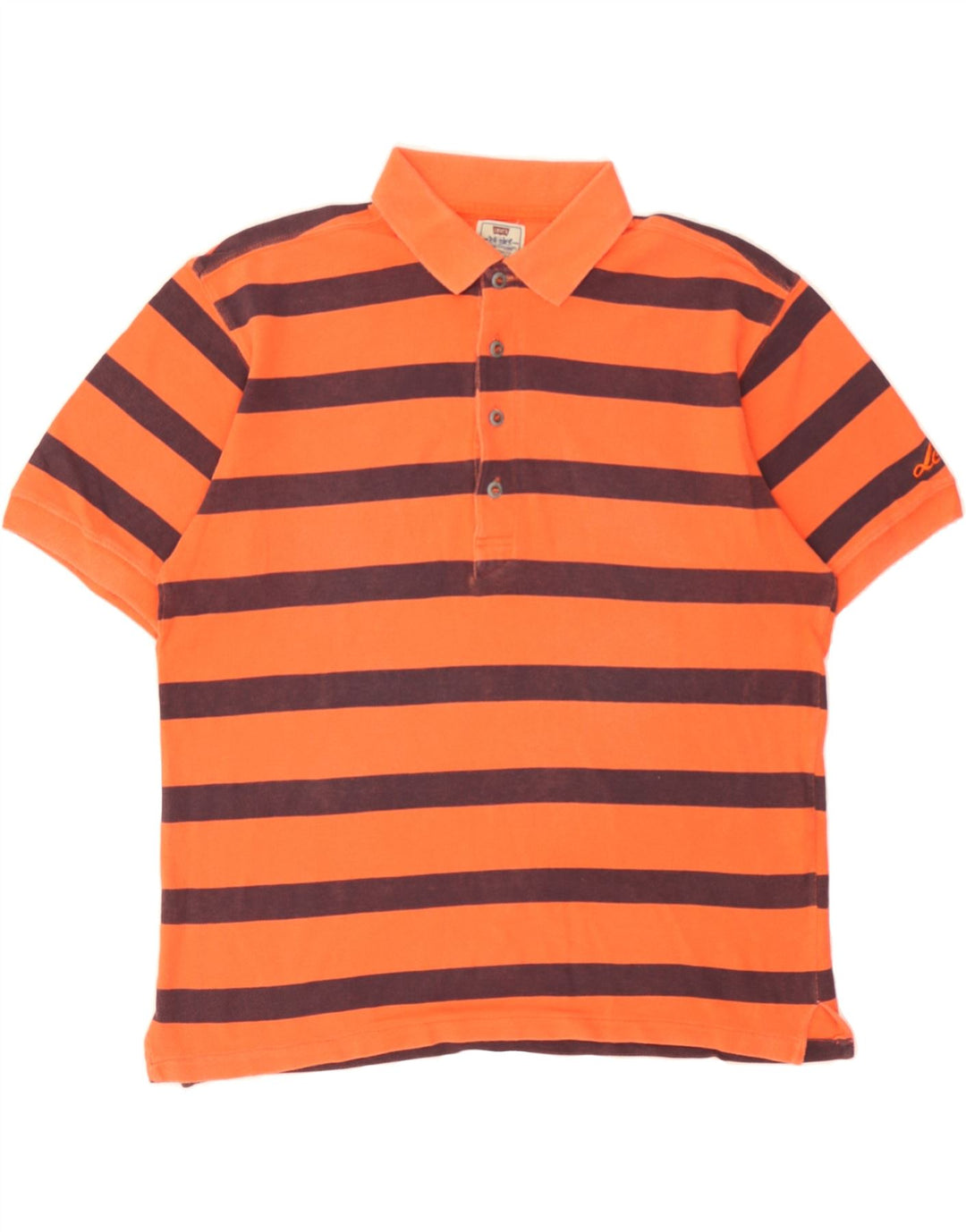 LEVI'S Mens Polo Shirt Small Orange Striped Cotton Vintage Levi's and Second-Hand Levi's from Messina Hembry 