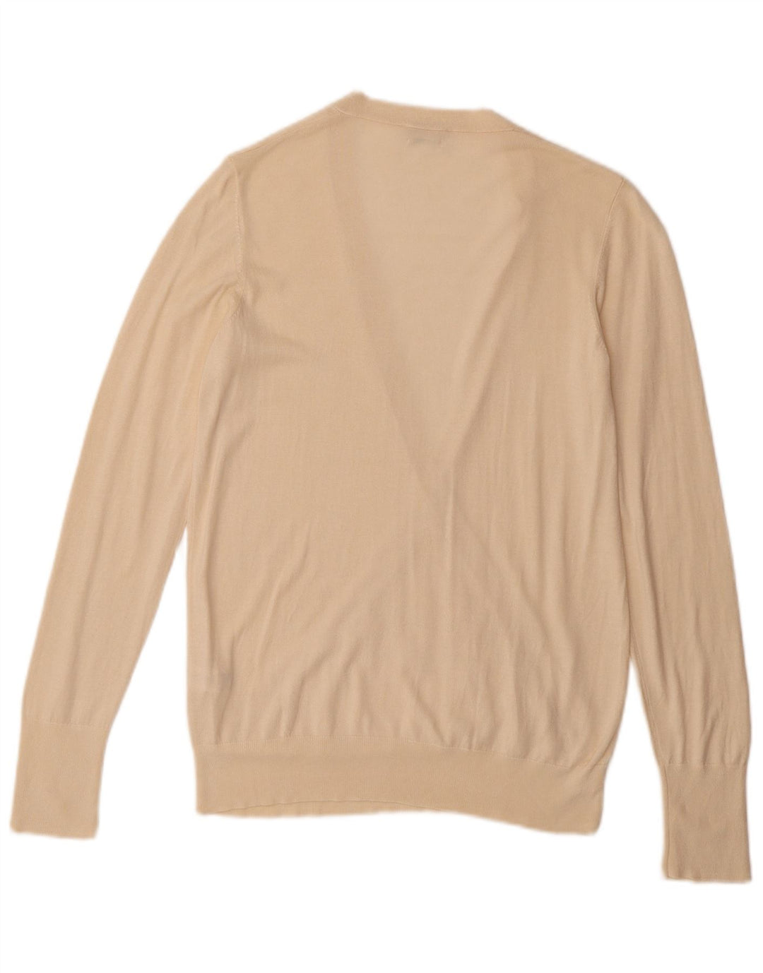 BENETTON Womens V-Neck Jumper Sweater UK 12 Medium Beige Viscose