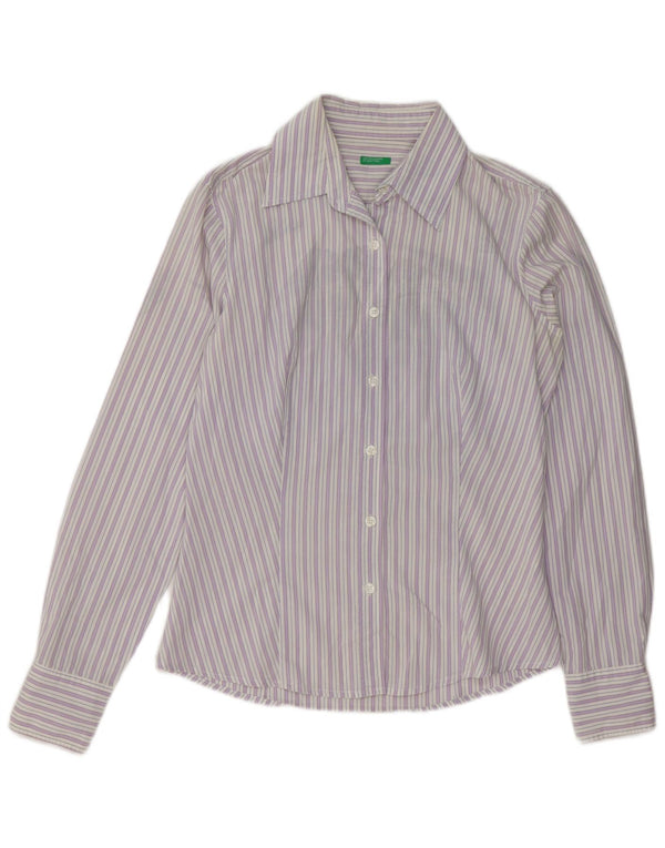 Benetton Dameskjorte UK 14 Medium Lilla Stribet Bomuld