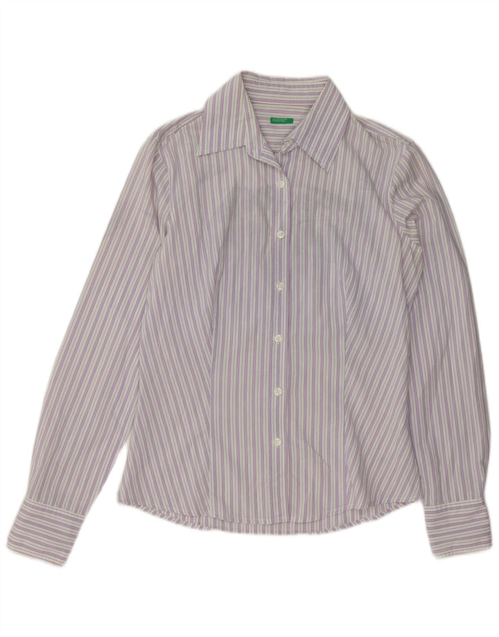 Benetton Dameskjorte UK 14 Medium Lilla Stribet Bomuld