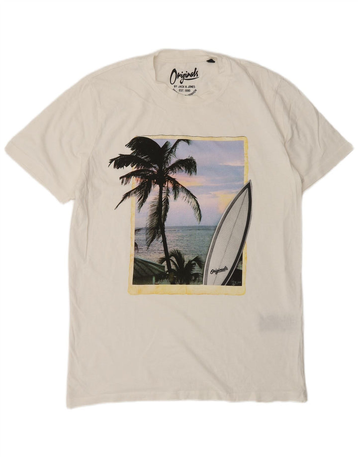 Jack & Jones Herre grafisk T-shirt Top Medium Hvid Bomuld