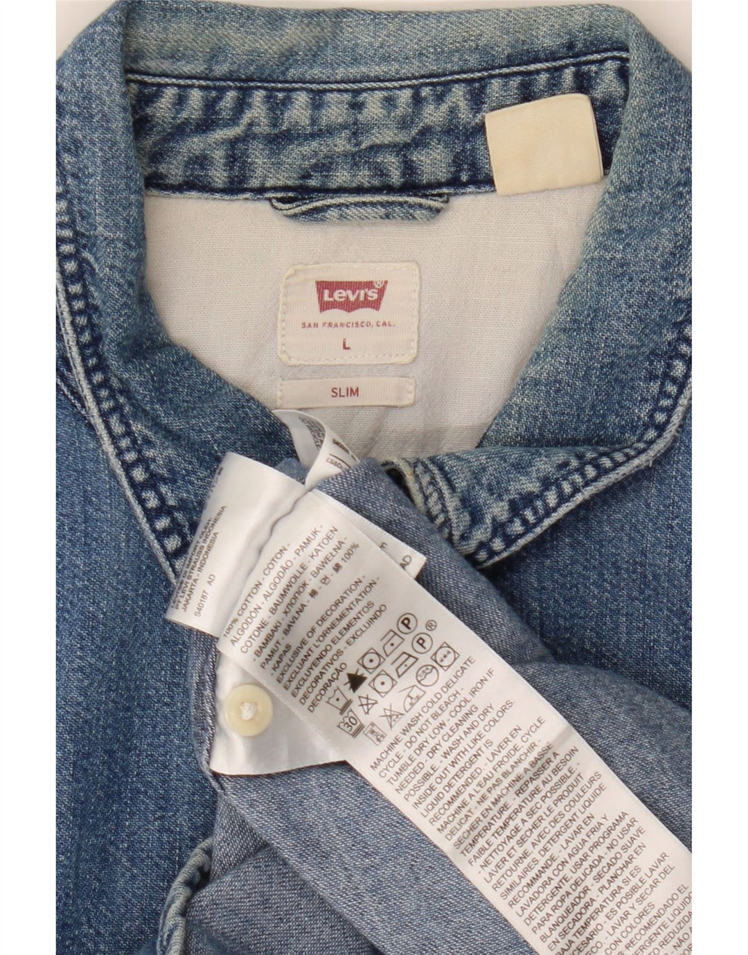 Levi's Herre Slim Denim Shirt UK 40 Large Blue Cotton