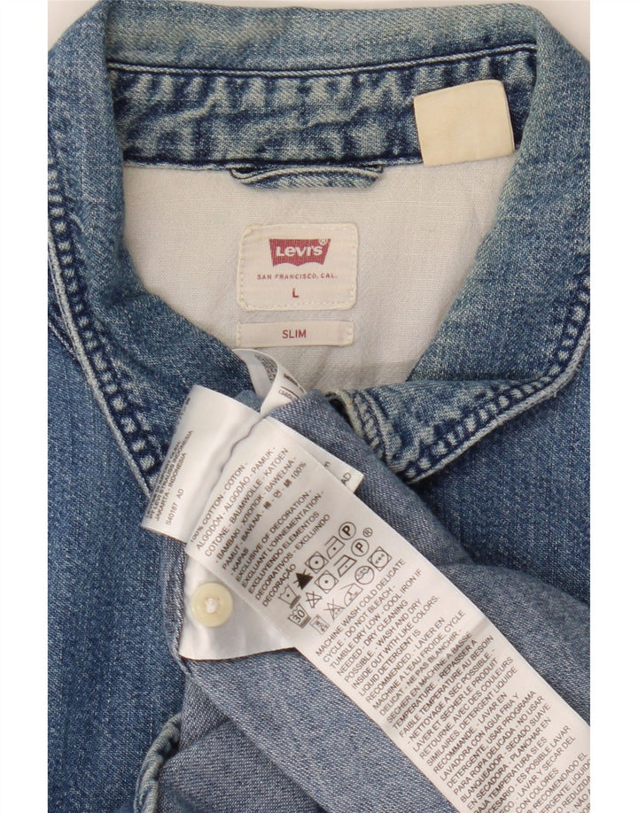 Levi's Herre Slim Denim Shirt UK 40 Large Blue Cotton