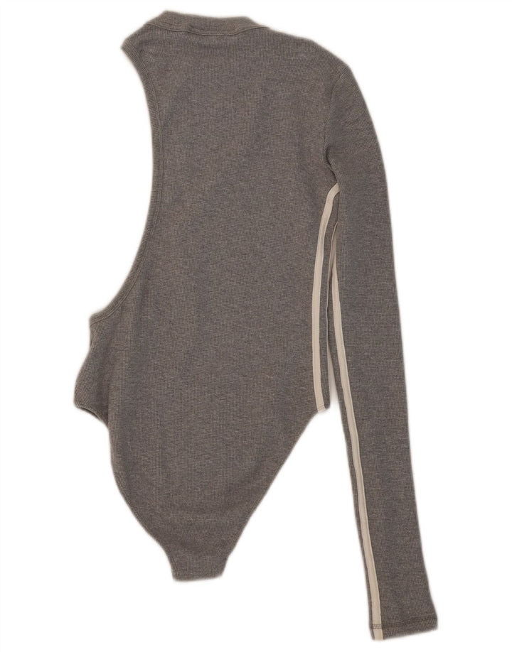 Adidas Womens One Shoulder Bodysuit UK 10 Small Grey Bomuld