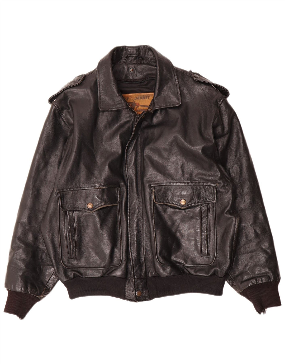 Vintage herre læder Flight Aviator jakke EU 52 XL sort læder