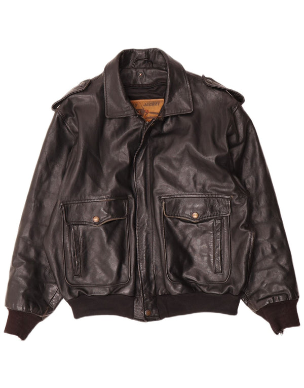 Vintage herre læder Flight Aviator jakke EU 52 XL sort læder