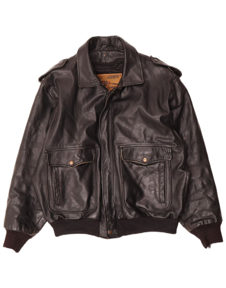 Vintage herre læder Flight Aviator jakke EU 52 XL sort læder