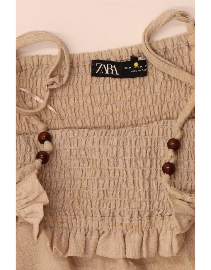 Zara Dame Ærmeløs A-Line Kjole UK 12 Medium Beige