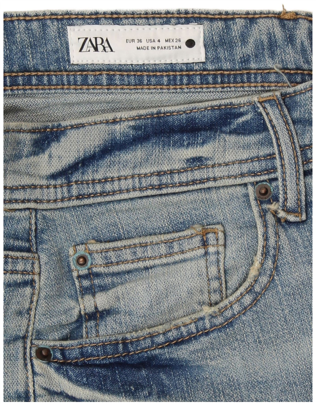 Zara Dame Cropped Jeans EU 36 XS W26 L24 Blå