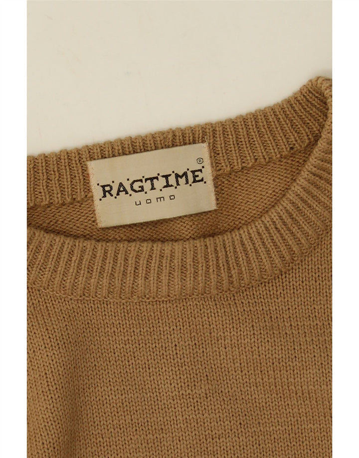 Vintage herre rund hals sweater stor brun stribet