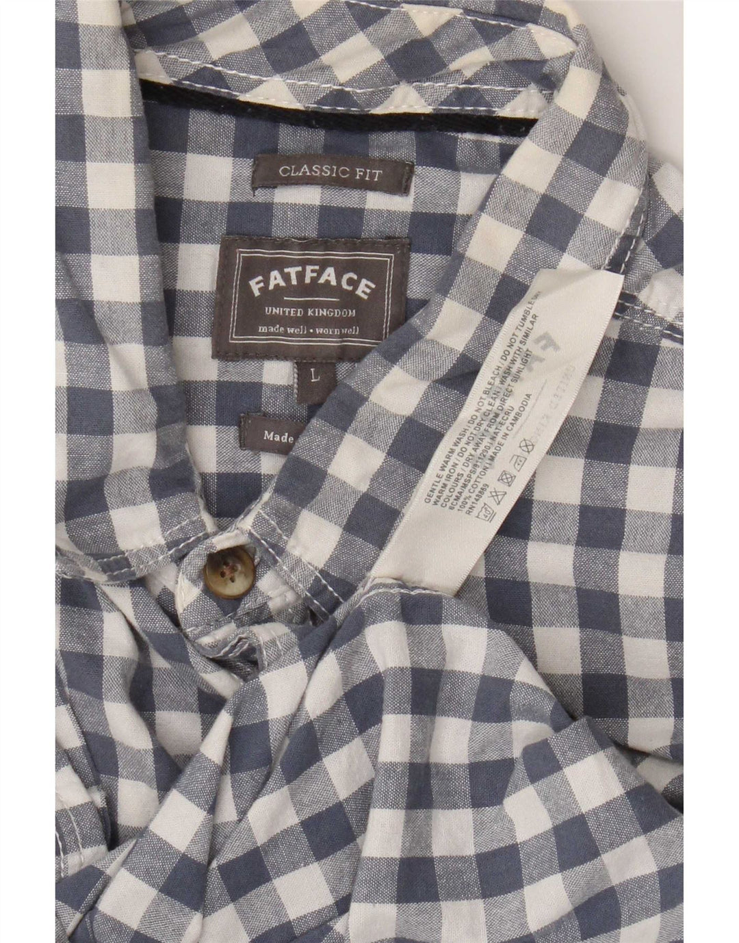 Fat Face Kortærmet Herre Klassisk Fit Skjorte Large Blue Gingham Cotton