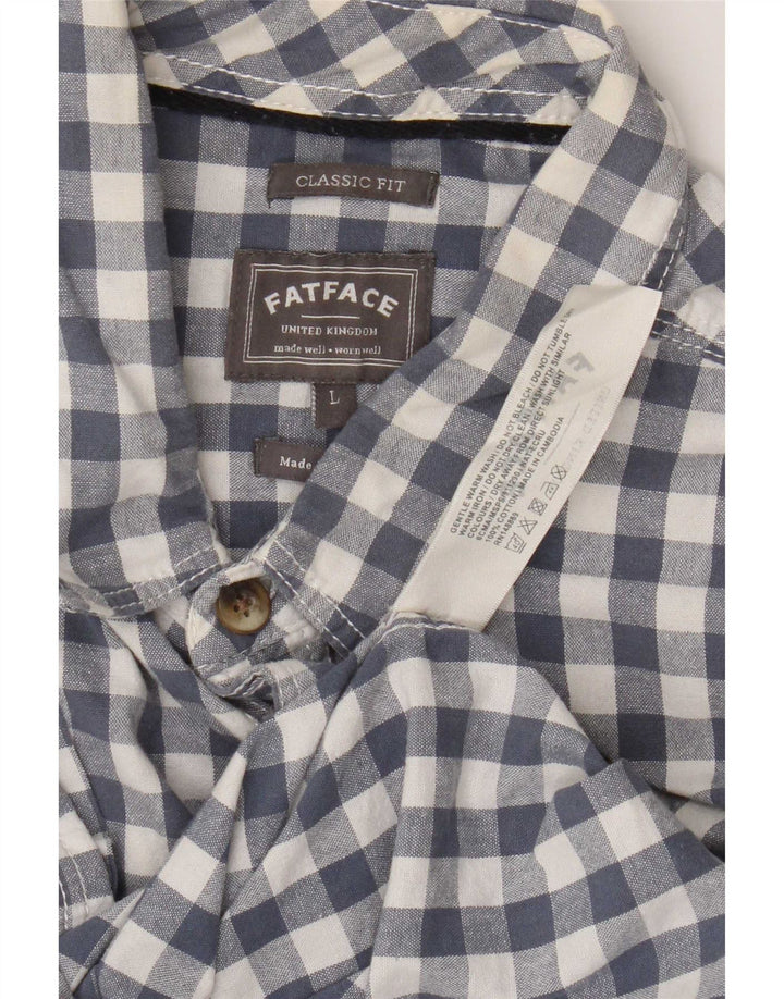 Fat Face Kortærmet Herre Klassisk Fit Skjorte Large Blue Gingham Cotton