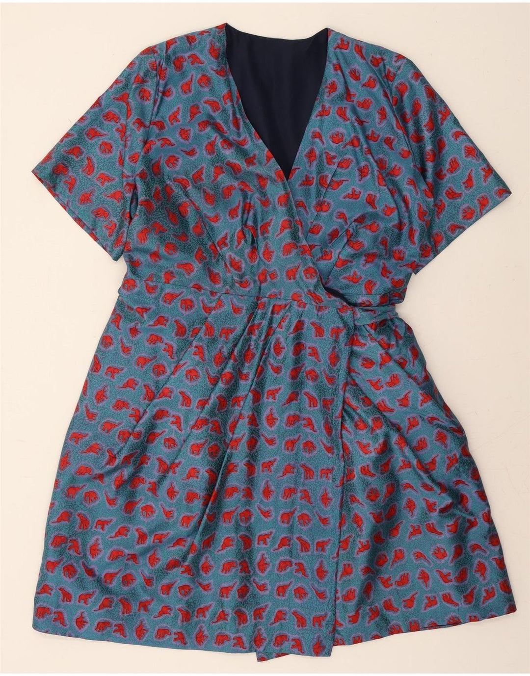 VINTAGE Womens Abstract Pattern Wrap Dress UK 16 Large Blue Vintage Vintage and Second-Hand Vintage from Messina Hembry 