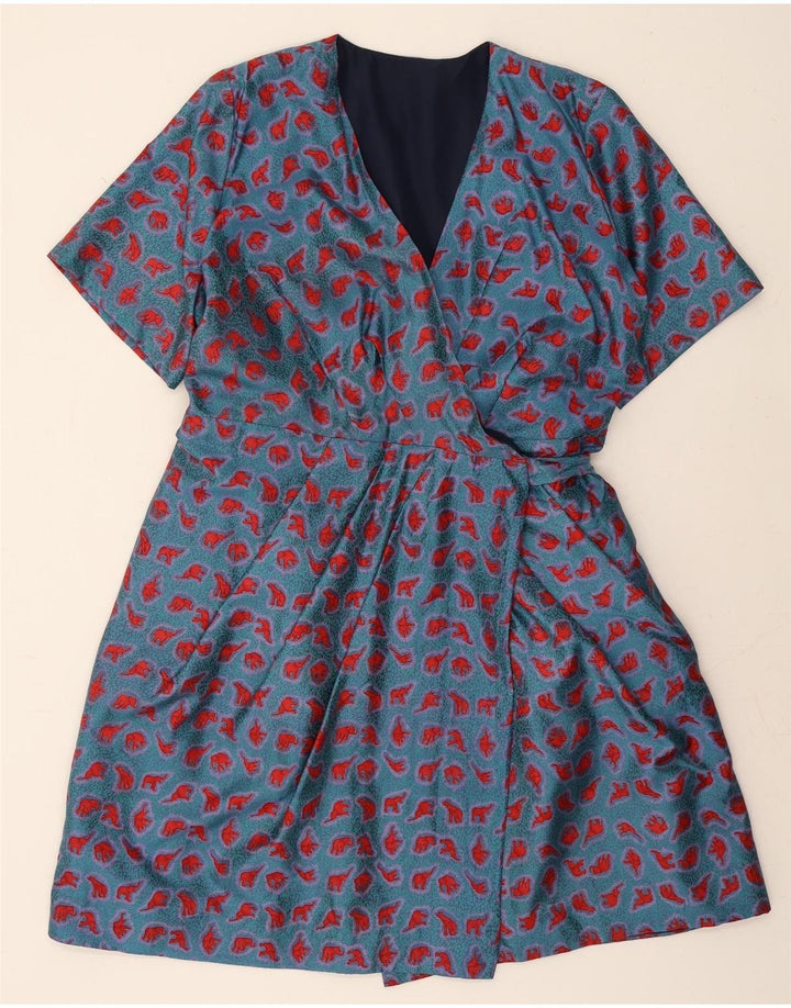 VINTAGE Womens Abstract Pattern Wrap Dress UK 16 Large Blue Vintage Vintage and Second-Hand Vintage from Messina Hembry 