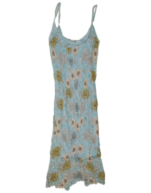 Vintage Dame Maxi Slip Dress UK 6 XS Blue Floral Bohemian