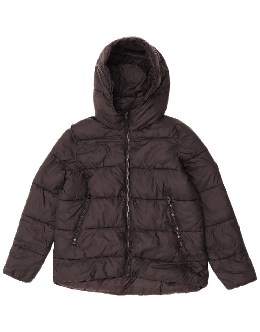 Zara Dame Hætte Polstret Jakke UK 14 Medium Sort Nylon