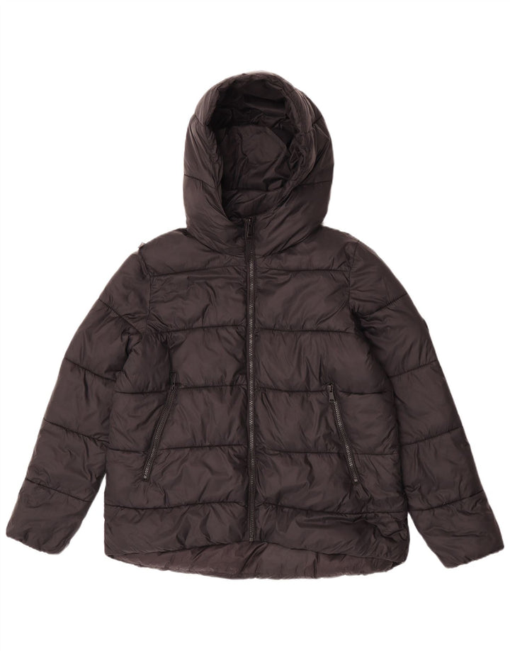 Zara Dame Hætte Polstret Jakke UK 14 Medium Sort Nylon