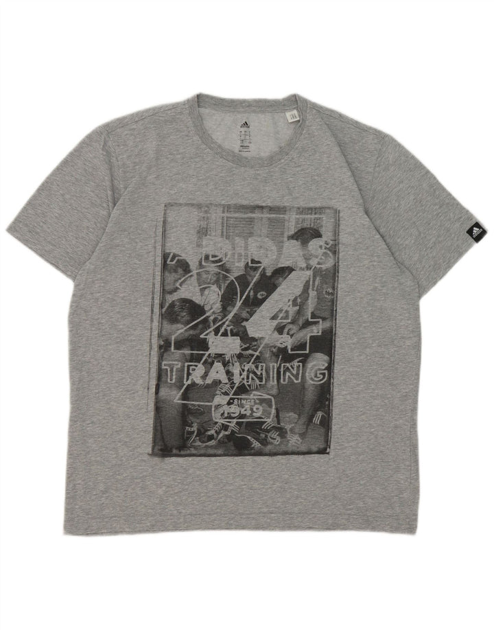 Adidas Grafisk T-shirt top til mænd, stor grå flækket bomuld