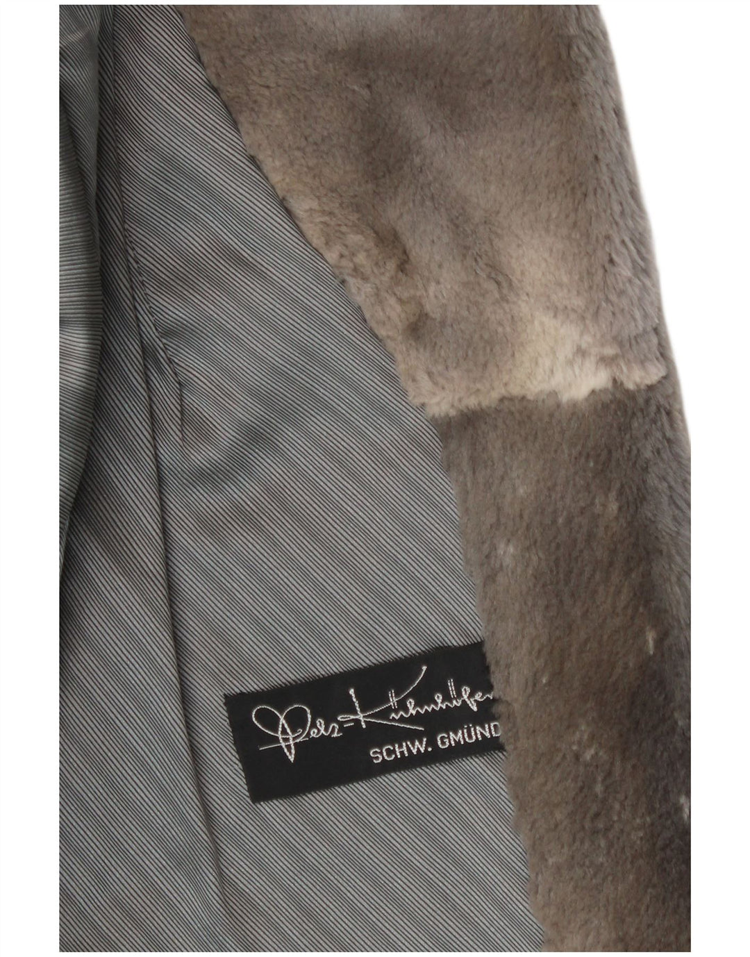 Vintage pelsfrakke til kvinder UK 14 Stort gråstribet læder