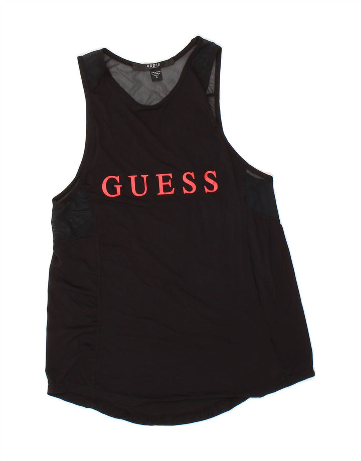GUESS Womens Graphic Vest Top UK 8 Small Black Polyamide Vintage Guess and Second-Hand Guess from Messina Hembry 